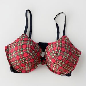 Adore Me Red Tartan Plaid Bra Size 40DD Adjustable Straps Molded Cups